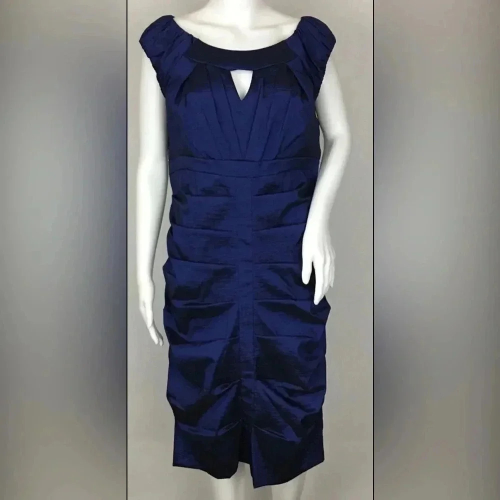 Dressbarn‎ Collection Navy Blue Ruched Sheath Dress 14 Cocktail Wedding Guest